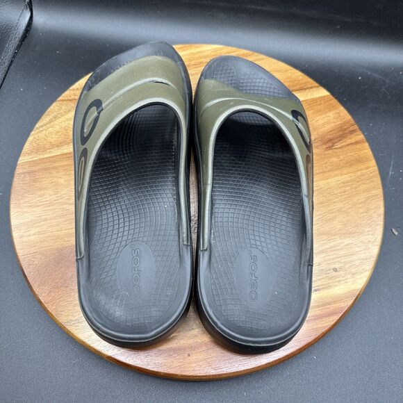 Oofos Sport Slides Womens Size 10 Sandals Army Military Green Slip On Shoes - Picture 7 of 8